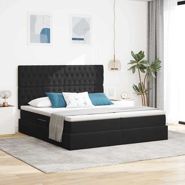 vidaXL Cama com Armazenamento com colch&atilde;o Preto 180 x 200 cm Veludo