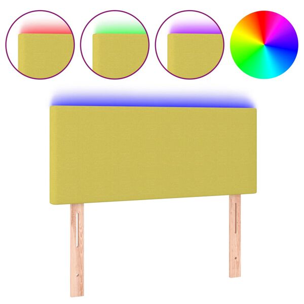 vidaXL Cabeceira de cama c/ luzes LED tecido 80x5x78/88 cm verde