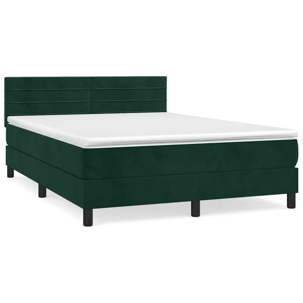 vidaXL Cama com molas/colch&atilde;o 140x190 cm veludo verde-escuro