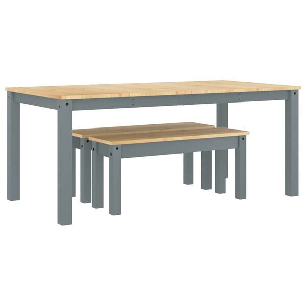 vidaXL 3 pcs conjunto de jantar Panama madeira pinho maci&ccedil;a cinzento