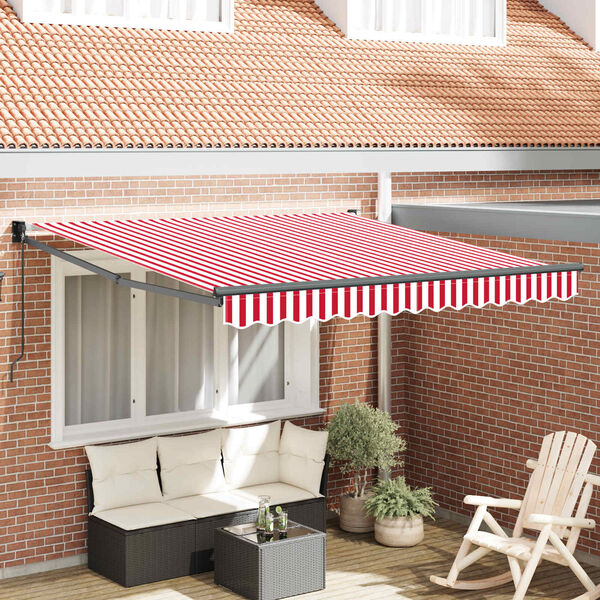 vidaXL Toldo Retr&aacute;til Manual Vermelho e Branco 300 x 250 cm
