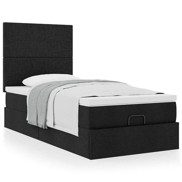 vidaXL Cama otomana com colchão 100x200 cm tecido preto