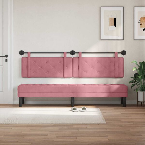 vidaXL Cabeceira Suspensa Rosa 210 x 55 x 5 cm Veludo