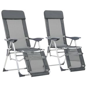 vidaXL Cadeiras campismo dobr&aacute;veis c/ apoio p&eacute;s 2 pcs textilene cinza