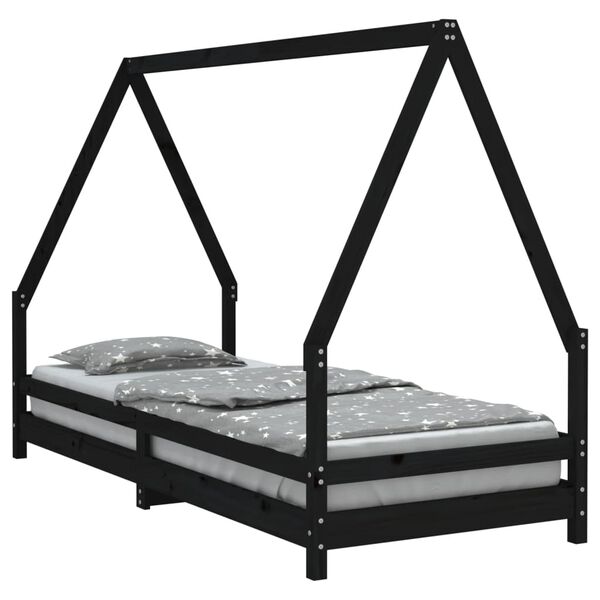 vidaXL Estrutura de cama infantil 80x200 cm pinho maci&ccedil;o preto