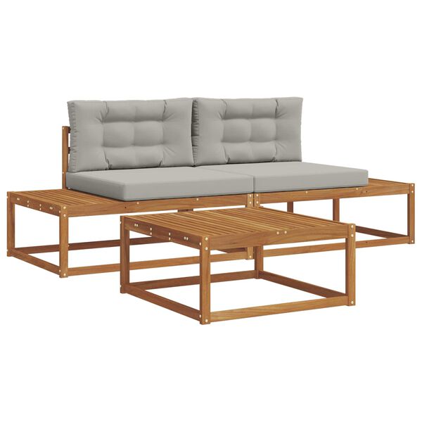 vidaXL Conjunto de Sof&aacute;s para Exterior 3 Pe&ccedil;a Cinza Natural e Claro