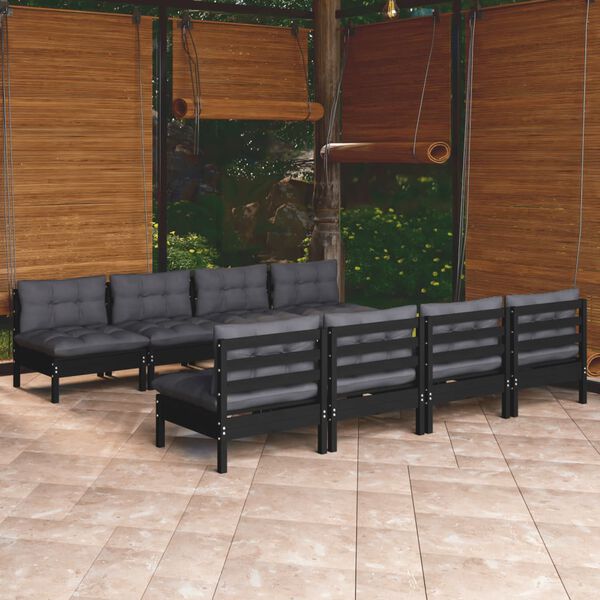 vidaXL 9 pcs conjunto lounge jardim c/ almofad&otilde;es pinho maci&ccedil;o