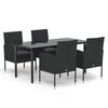 vidaXL 5 pcs conjunto de jantar p/ jardim c/ almofad&otilde;es vime PE preto
