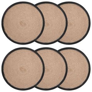 vidaXL Sousplat de Juta 6 pcs Natural e Preto &Oslash; 30 cm 100% Juta Tossa