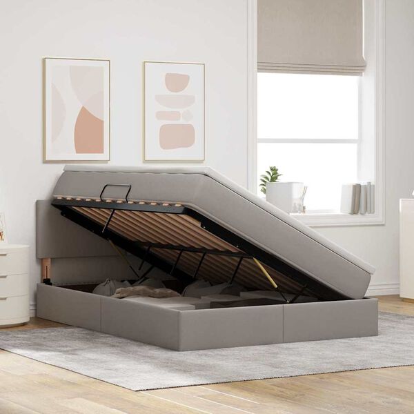 vidaXL Cama com arruma&ccedil;&atilde;o e LED Cinzento-acastanhado 140 x 190 cm