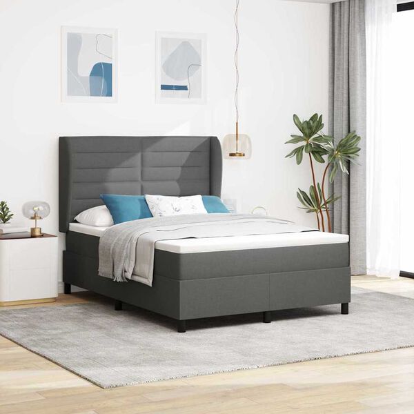 vidaXL Cama Box com colch&atilde;o Cinzento escuro 140 x 200 cm tecido