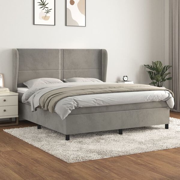 vidaXL Cama com molas/colch&atilde;o 180x200 cm veludo cinzento-claro