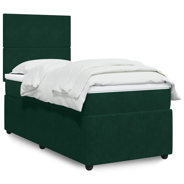 vidaXL Cama com molas/colch&atilde;o 90x190 cm veludo verde-escuro