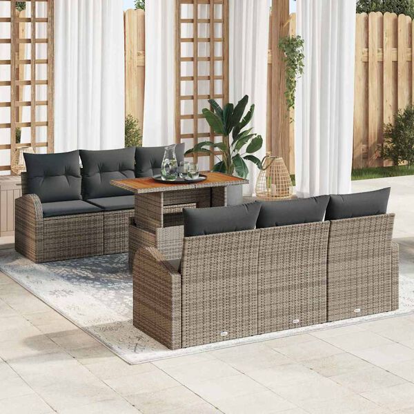 vidaXL Conjunto de Sof&aacute; de Jardim 7 pcs Cinzeto Rattan Sint&eacute;tico