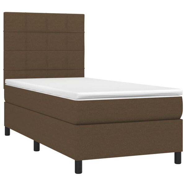 vidaXL Cama box spring c/ colch&atilde;o/LED 90x190 cm tecido castanho-escuro
