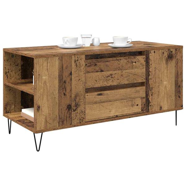 vidaXL Mesa de centro com gaveta Madeira Antiga 102 x 44,5 x 50 cm