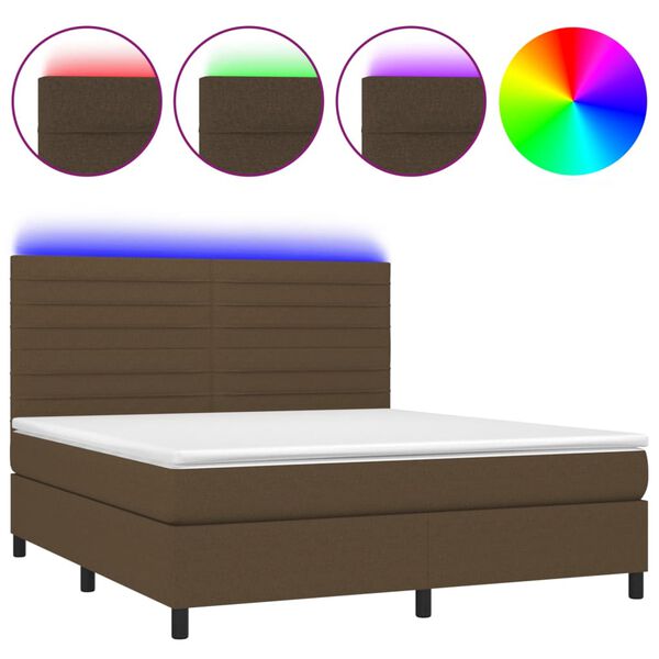 vidaXL Cama box spring c/ colch&atilde;o/LED 180x200cm tecido castanho-escuro