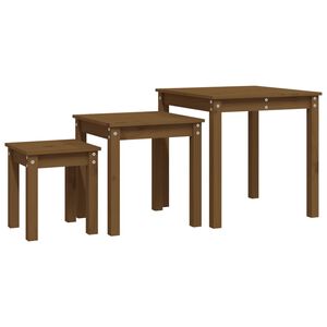 vidaXL Mesas de encastrar 3 pcs madeira de pinho maci&ccedil;a castanho mel