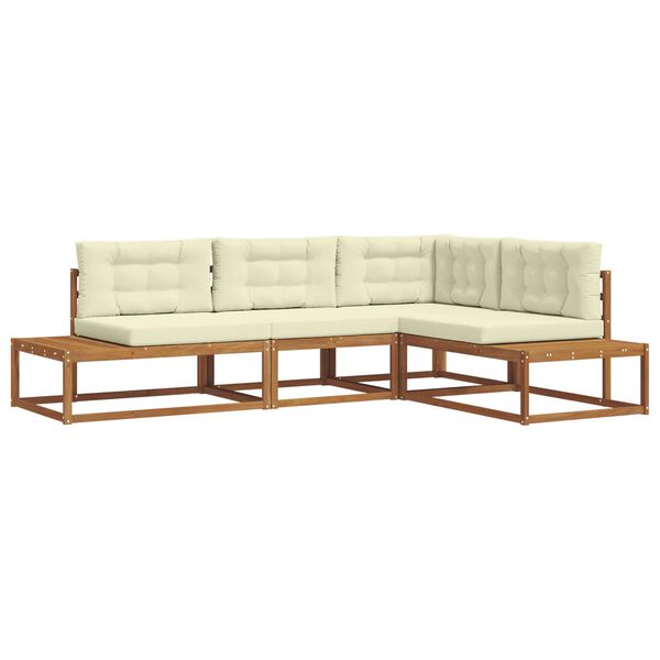 vidaXL Conjunto de Sof&aacute;s para Exterior 4 Pe&ccedil;a Natural e Creme