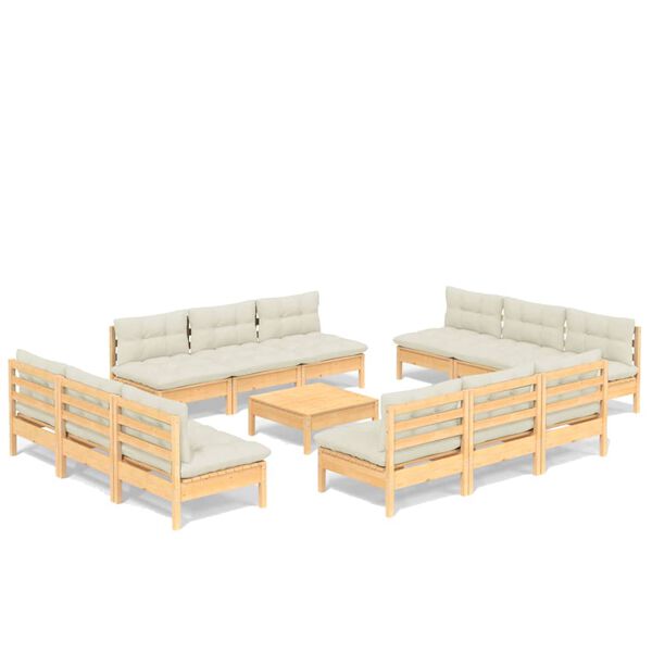 vidaXL 13 pcs conjunto lounge jardim c/ almofad&otilde;es cor creme pinho