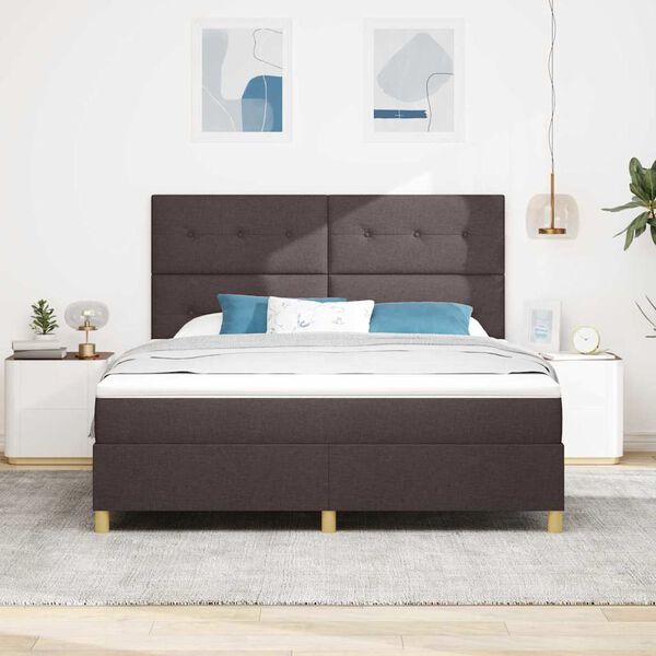vidaXL Cama Box com colch&atilde;o Marrom Escuro 180 x 200 cm tecido