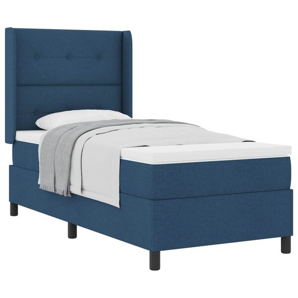 vidaXL Cama Box com colch&atilde;o com cabeceira Azul 90 x 190 cm tecido