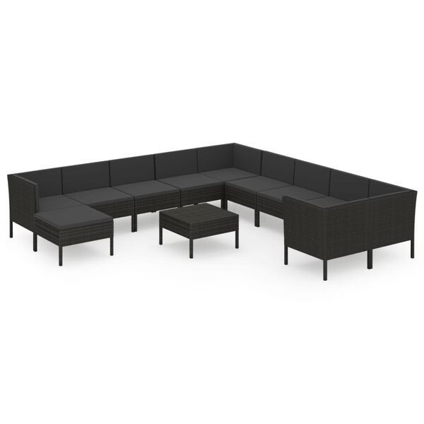 vidaXL 12 pcs conjunto lounge de jardim c/ almofad&otilde;es vime PE preto