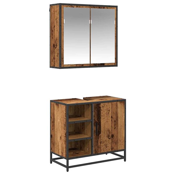 vidaXL Conjunto de M&oacute;veis para Banheiro com porta 2 pcs Madeira Antiga