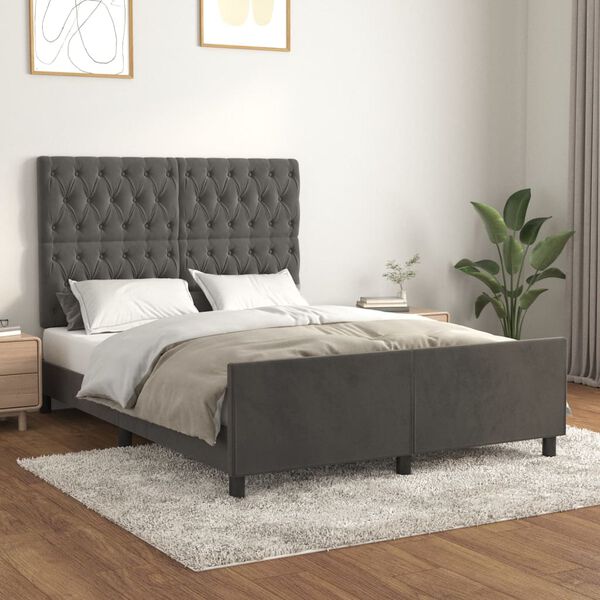 vidaXL Estrutura de cama sem colch&atilde;o 140x200 cm veludo cinzento-escuro