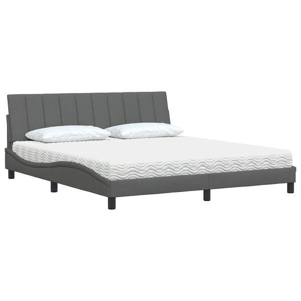 vidaXL Cama com colch&atilde;o Hanko 180x200 cm tecido cinzento-escuro