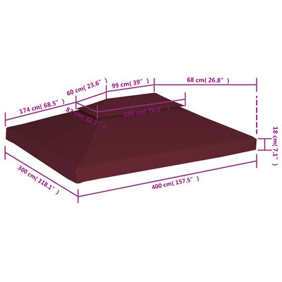 vidaXL Cobertura gazebo c/ 2 camadas 310 g/m² 4x3 m bordô