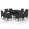vidaXL 9 pcs conjunto de jantar para jardim vime PE e vidro preto