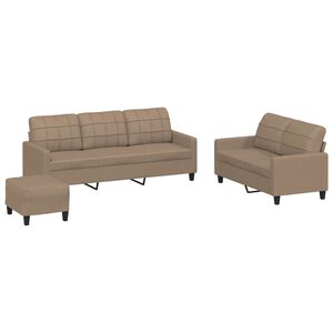 vidaXL 3 pcs conjunto sof&aacute;s c/ almofad&otilde;es couro artificial cappuccino