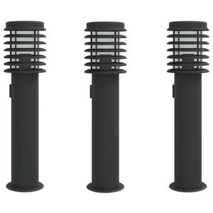 vidaXL Candeeiro ch&atilde;o exterior c/ tomada 3 pcs 60 cm a&ccedil;o inox. preto