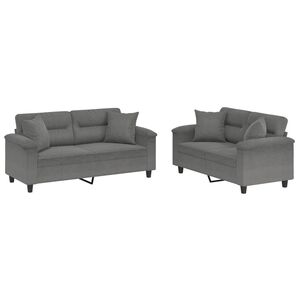 vidaXL 2 pcs conjunto sof&aacute;s c/ almofadas microfibra cinza-escuro