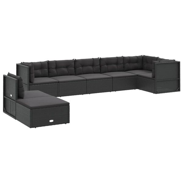 vidaXL 8 pcs conjunto lounge de jardim c/ almofad&otilde;es vime PE preto