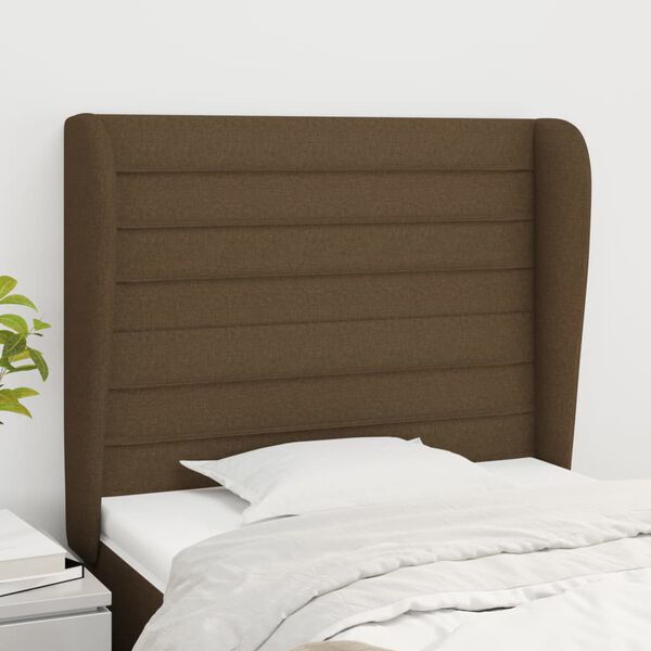 vidaXL Cabeceira cama c/ abas tecido 93x23x118/128 cm castanho-escuro