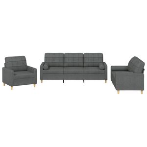 vidaXL 3 pcs conjunto de sof&aacute;s com almofadas tecido cinzento-escuro