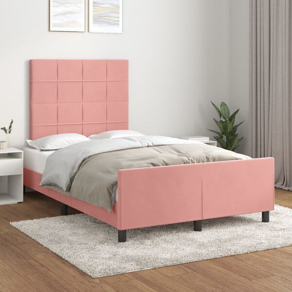 vidaXL Estrutura de cama c/ cabeceira 120x200 cm veludo rosa