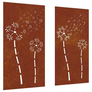 vidaXL Decora&ccedil;&otilde;es p/ muro de jardim 2 pcs a&ccedil;o corten design flores