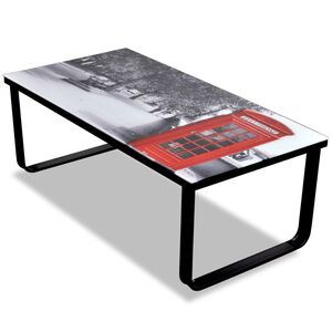 vidaXL Mesa de centro, tampo de vidro com impress&atilde;o cabine telef&oacute;nica