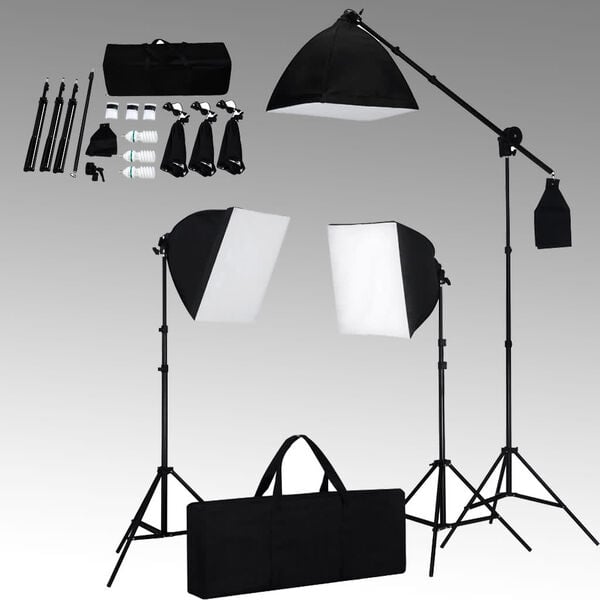 vidaXL Conjunto iluminação com 3 lâmpadas fotografia + tripé e softbox
