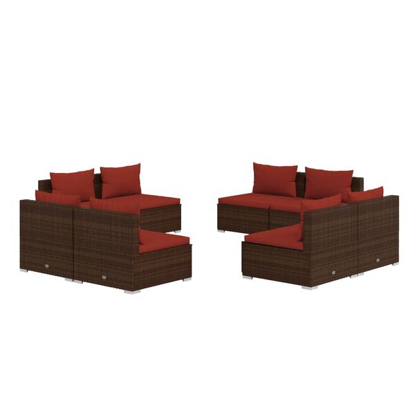 vidaXL 8 pcs conjunto lounge jardim c/ almofad&otilde;es vime PE castanho