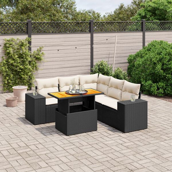vidaXL 6 pcs conjunto sof&aacute;s de jardim c/ almofad&otilde;es vime PE preto