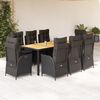vidaXL 9 pcs conjunto de jantar p/ jardim c/ almofad&otilde;es vime PE preto