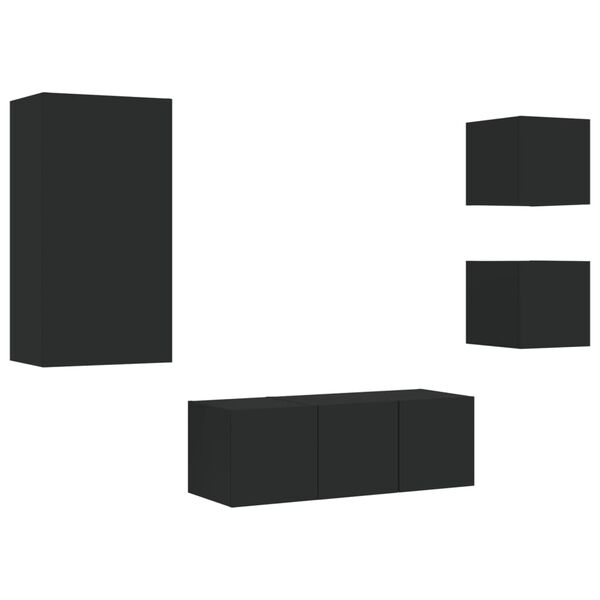 vidaXL 5 pcs m&oacute;veis de parede p/ TV c/ LEDs derivados de madeira preto