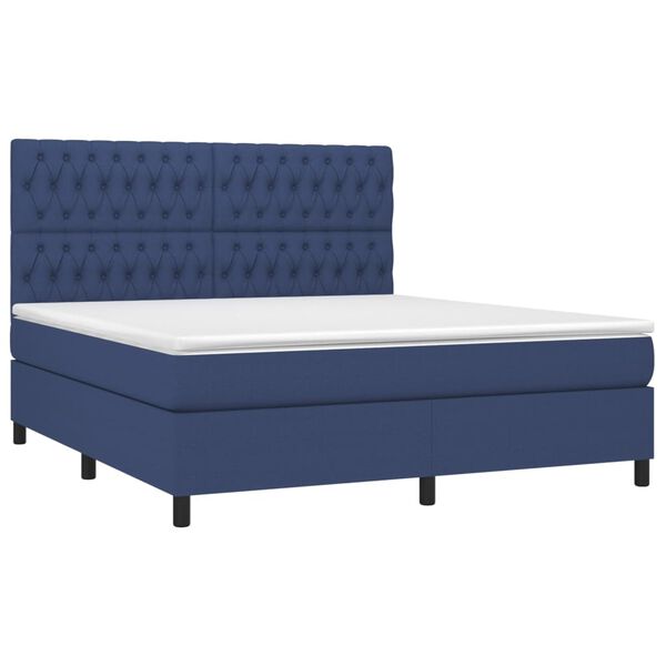 vidaXL Cama box spring c/ colch&atilde;o e LED 180x200 cm tecido azul