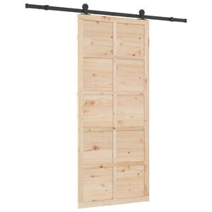 vidaXL Porta Deslizante 100 x 208 cm Madeira de Pinho Maci&ccedil;a Natural