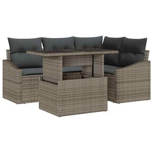 vidaXL Conjunto de Sof&aacute; de Jardim com almofada Ajust&aacute;vel 5 pcs Cinzeto