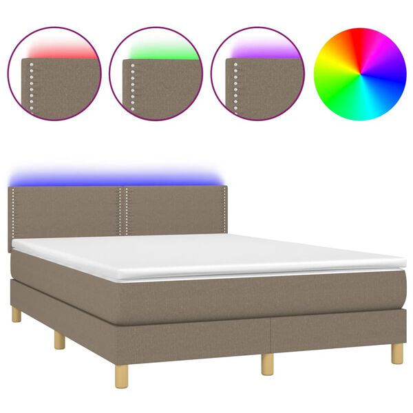 vidaXL Cama box spring colch&atilde;o/LED 140x200 cm tecido cinza-acastanhado